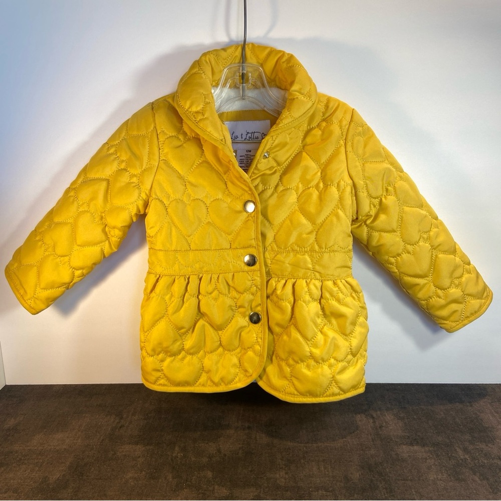 Liv & Lottie Yellow Quilted Hearts Coat, 12M, Fluffy Lining, Good Condition